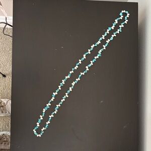 Chic Turquoise and White Beaded Necklace